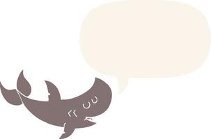 cartoon shark and speech bubble in retro style vector