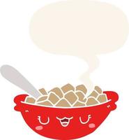 cute cartoon bowl of cereal and speech bubble in retro style