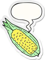 cartoon corn and speech bubble sticker vector