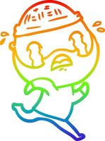 rainbow gradient line drawing cartoon bearded man crying vector