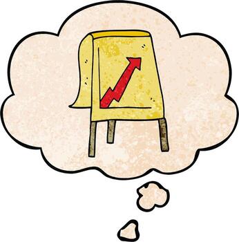 cartoon business chart with arrow and thought bubble in grunge texture pattern style vector