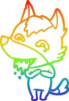 dibujo de línea de gradiente de arco iris lobo hambriento de dibujos animados vector