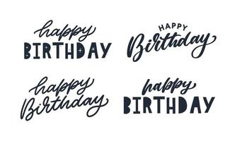 Happy Birthday lettering text banner, black color. Vector illustration.