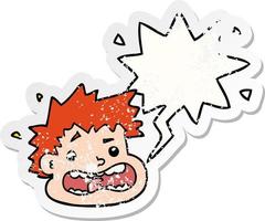 cartoon frightened face and speech bubble distressed sticker vector