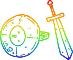 rainbow gradient line drawing old gladiator shield and sword vector