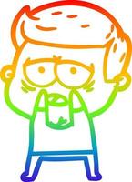 rainbow gradient line drawing cartoon tired man vector