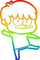 rainbow gradient line drawing happy cartoon man vector