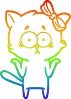 gato de dibujos animados de dibujo de línea de gradiente de arco iris vector