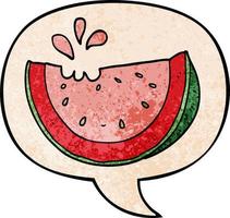 cartoon watermelon and speech bubble in retro texture style vector