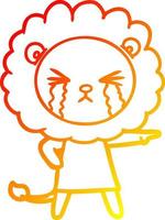 warm gradient line drawing cartoon crying lion wearing dress vector