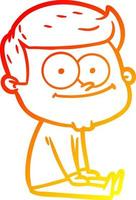 cálido gradiente línea dibujo dibujos animados feliz hombre sentado vector