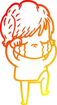 warm gradient line drawing cartoon woman crying