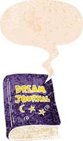 cartoon dream journal and speech bubble in retro textured style vector