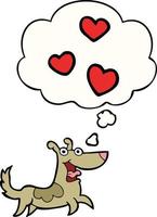 cartoon dog with love hearts and thought bubble vector