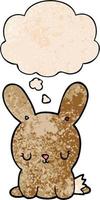 cute cartoon rabbit and thought bubble in grunge texture pattern style vector