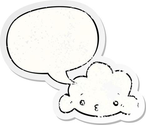 cute cartoon cloud and speech bubble distressed sticker