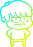 cold gradient line drawing annoyed cartoon boy vector