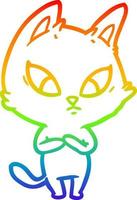 rainbow gradient line drawing confused cartoon cat vector