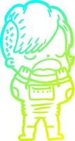 cold gradient line drawing cartoon cool hipster girl in space suit vector