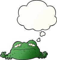 cartoon ugly frog and thought bubble in smooth gradient style vector