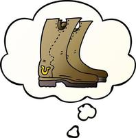 cartoon cowboy boots and thought bubble in smooth gradient style