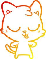 warm gradient line drawing happy cartoon cat vector
