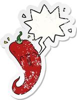 cartoon chili pepper and speech bubble distressed sticker