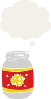 cartoon soda can and thought bubble in retro style vector