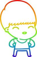 rainbow gradient line drawing happy cartoon boy vector