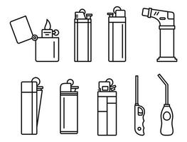 conjunto de iconos de encendedor de llama, estilo de contorno vector