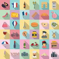 France icons set, flat style vector