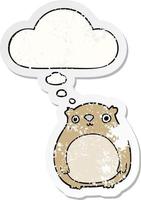 cartoon bear and thought bubble as a distressed worn sticker vector