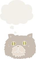 cartoon cat face and thought bubble in retro style vector