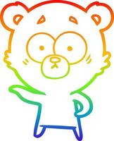 dibujo de línea de gradiente de arco iris dibujos animados de oso ansioso vector