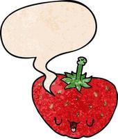 cartoon strawberry and speech bubble in retro texture style vector