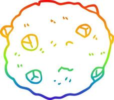 rainbow gradient line drawing cartoon chocolate chip cookie vector