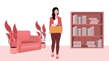 women with office stuff flat character vector illustration on office interior background.