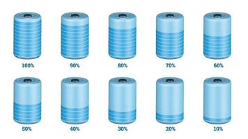 Modern percentage infographics object set in shape of realistic 3d battery shape vector