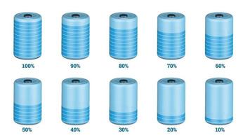 conjunto de objetos infográficos de porcentaje moderno en forma de batería 3d realista vector