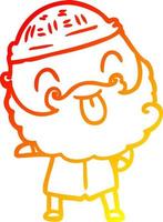 warm gradient line drawing man with beard sticking out tongue vector