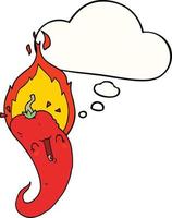 cartoon flaming hot chili pepper and thought bubble vector