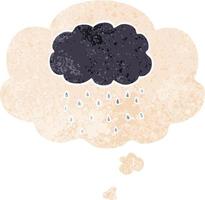 cartoon cloud raining and thought bubble in retro textured style vector