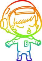 rainbow gradient line drawing cartoon pretty astronaut girl vector