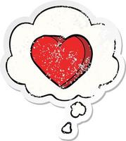 cartoon love heart and thought bubble as a distressed worn sticker vector