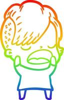 arco iris gradiente línea dibujo dibujos animados guay hipster chica hablando vector