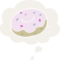 donut de dibujos animados y burbuja de pensamiento en estilo retro vector