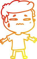 warm gradient line drawing cartoon anxious man vector