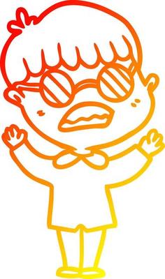 warm gradient line drawing cartoon boy wearing spectacles