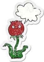 cartoon thistle and speech bubble distressed sticker vector