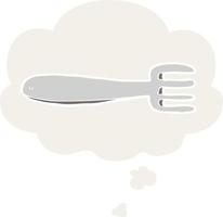 cartoon fork and thought bubble in retro style vector